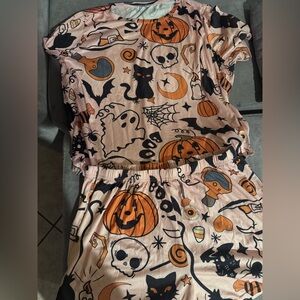 SHEIN Halloween Print Pajama Set - Black and Orange